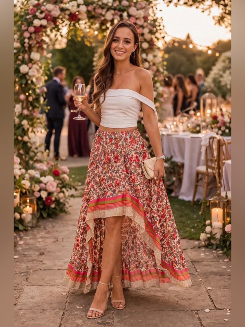 NWT Boho Floral High Low Maxi Skirt Vacation Resort Wear Summer Wedding Guest - Picture 2 of 3
